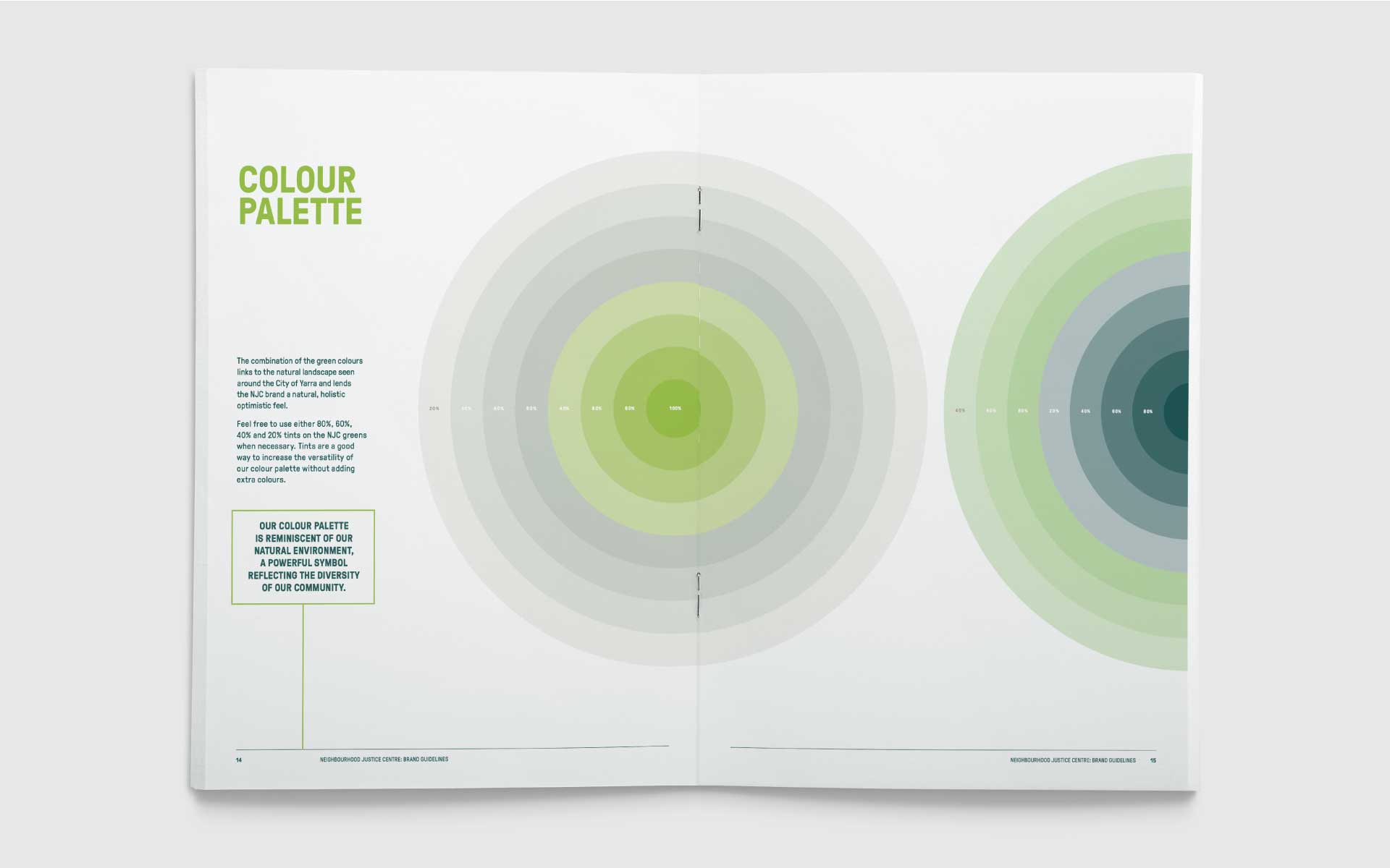 Neighbourhood Justice Centre (NJC) brand guidelines colour palette