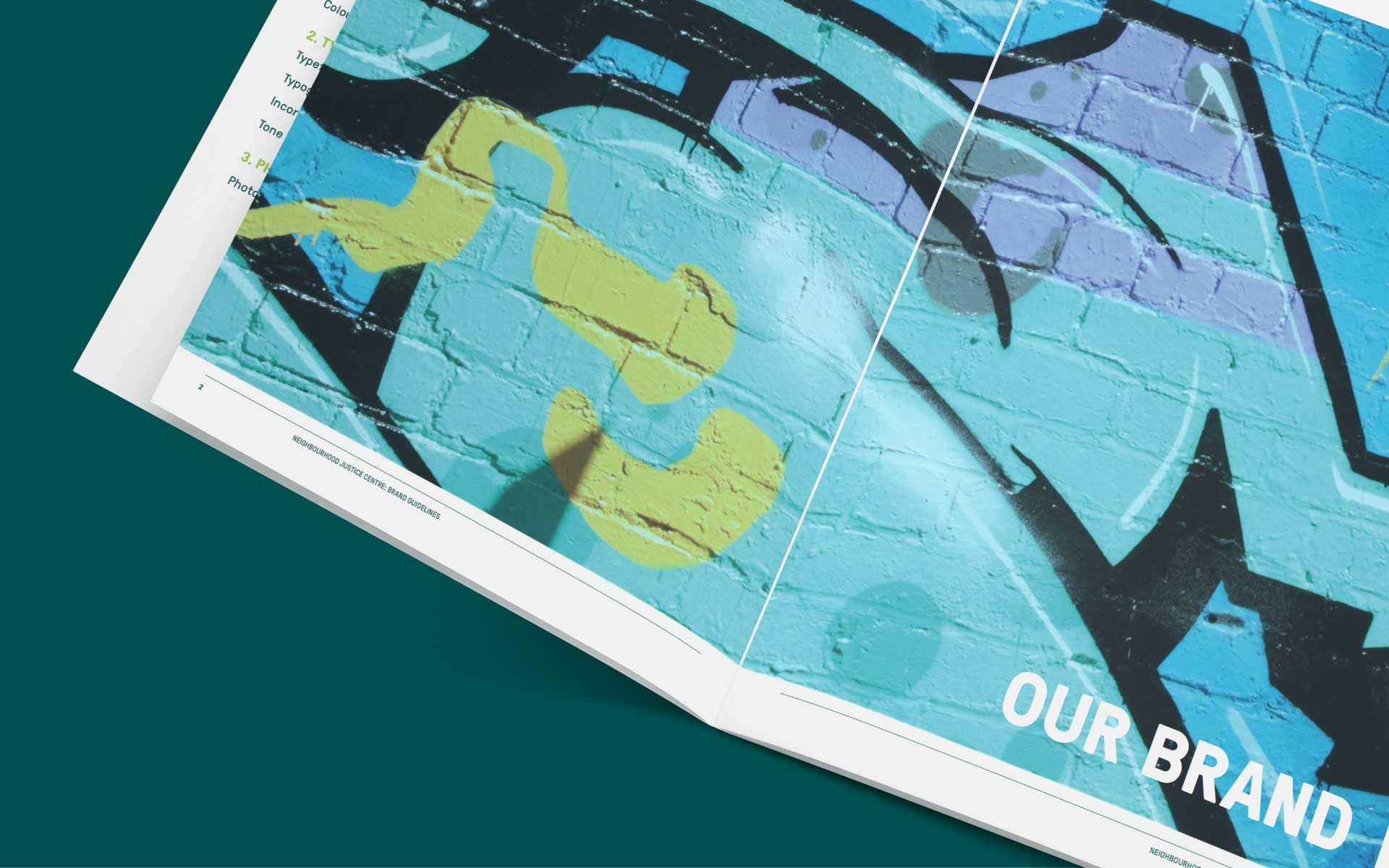 A spread in the Neighbourhood Justice Centre brand guidelines