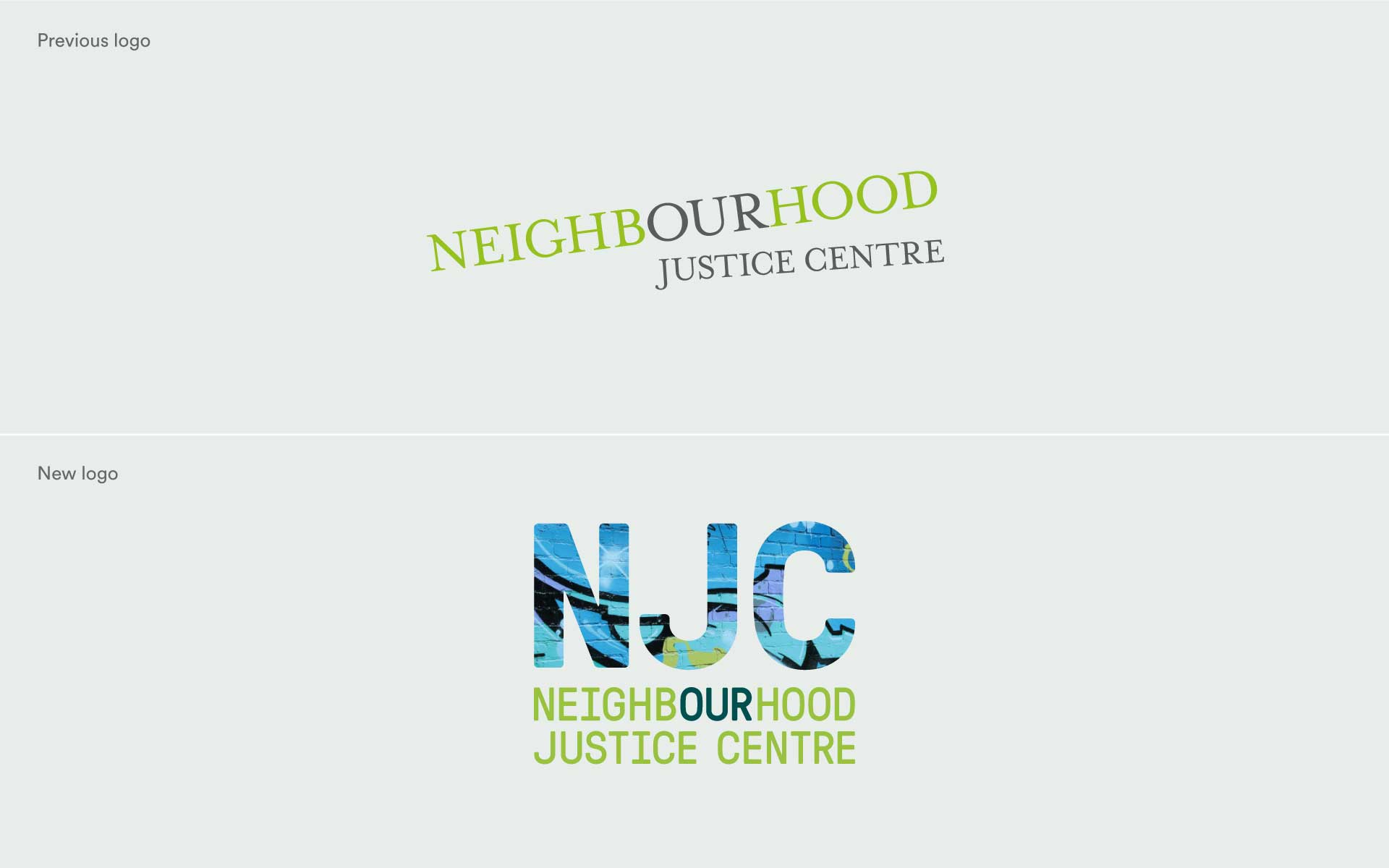 Comparison of old and new Neighbourhood Justice Centre (NJC) logo