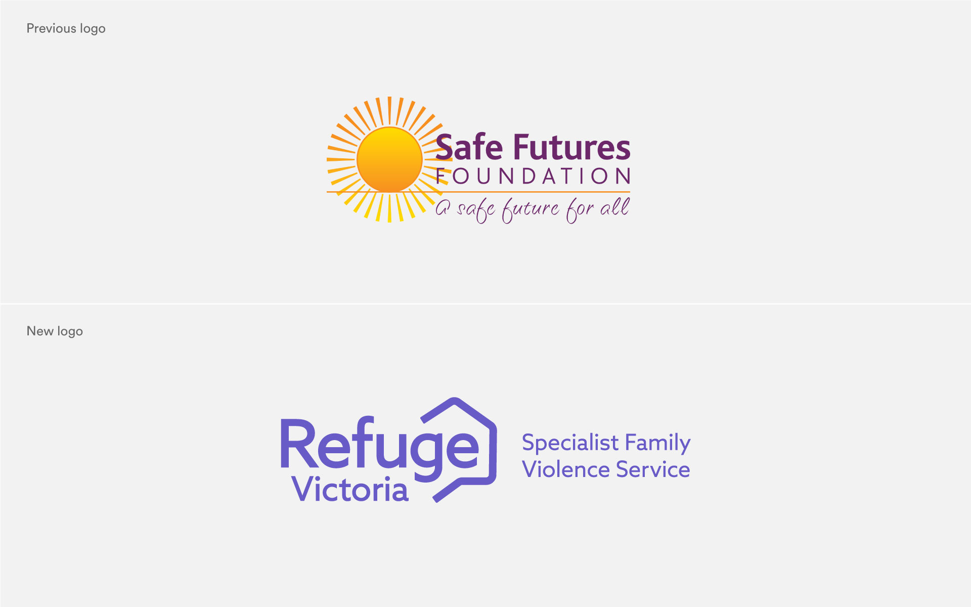 Comparison of old and new Refuge Victoria logo design